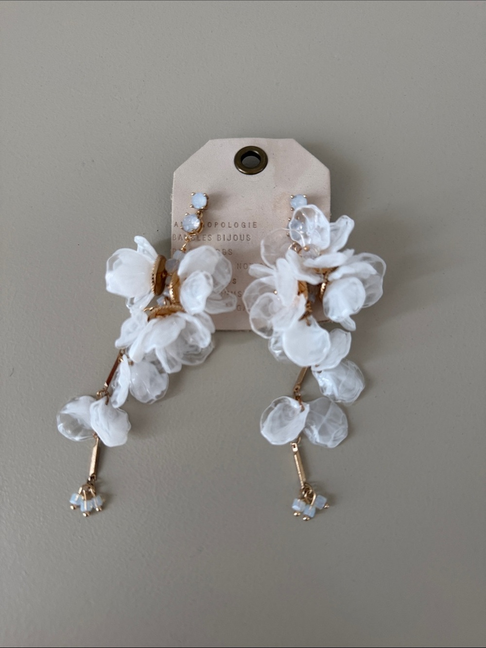 Anthropologie White Blossom Cascade Drop Earrings